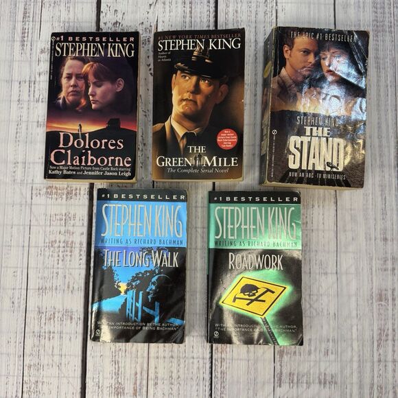 Stephen King Book Lot of 5 Paperbacks The Stand Long Walk Roadwork Green Mile - Picture 1 of 10